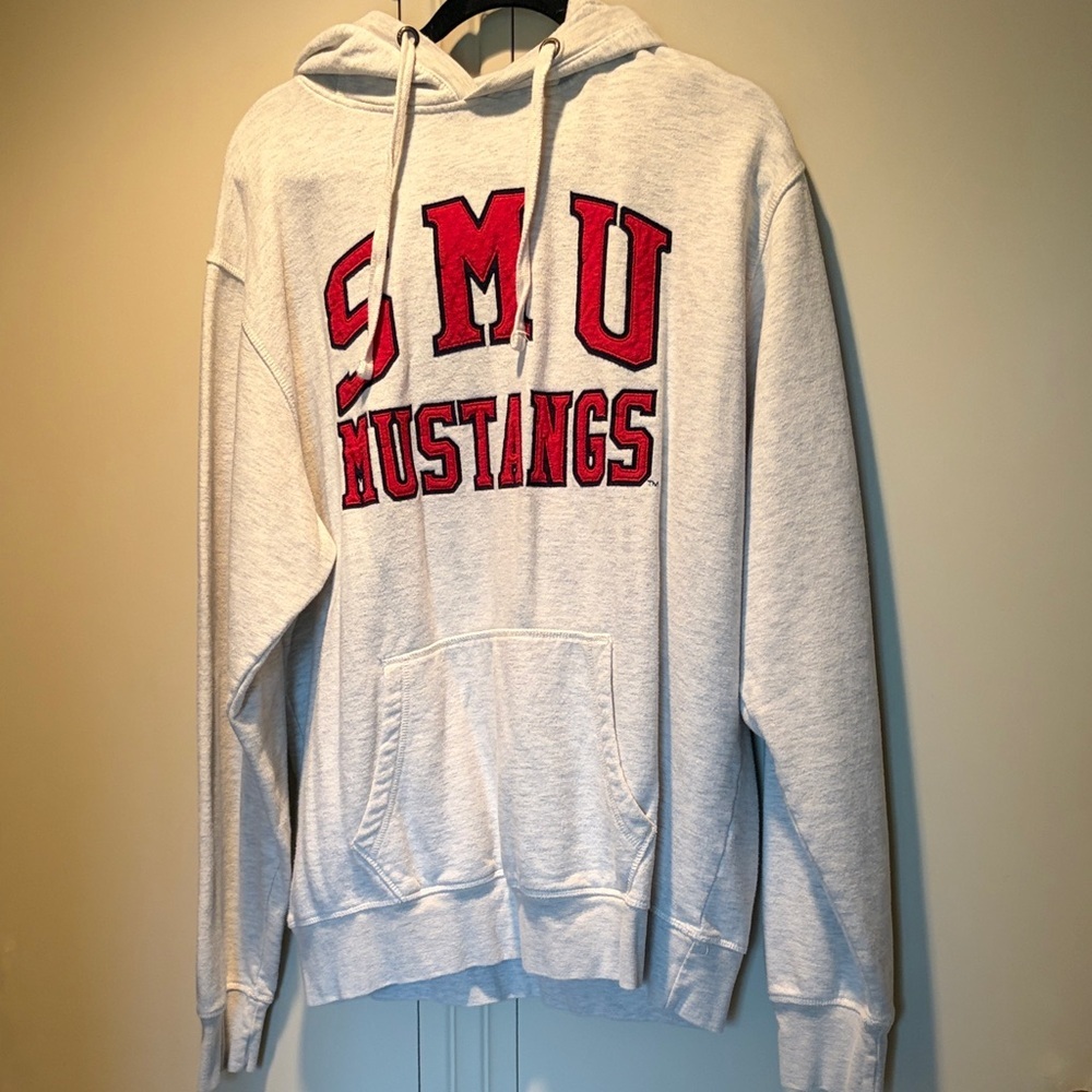 League Gray Hoodie with Red SMU Mustangs Logo